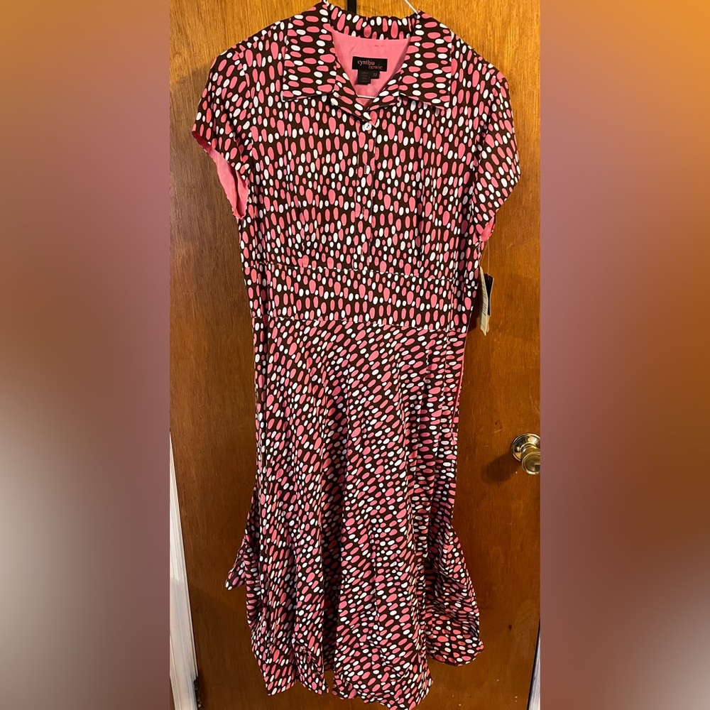 Pink and Brown Patterned Midi Dress